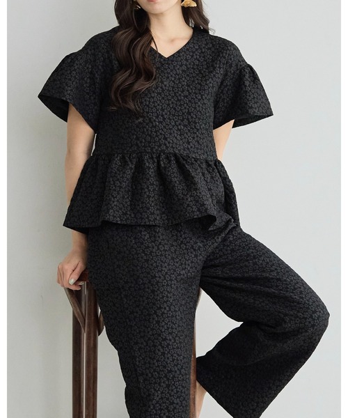 BIRTHDAY BASH（バースデイバッシュ）の「AMERIE JACQUARD PEPLUM TOPS(ジャガードペプラムトップス)（シャツ/ブラウス・レディース・ブラック/ホワイト・S/M）」の20枚目の写真