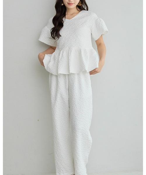 BIRTHDAY BASH（バースデイバッシュ）の「AMERIE JACQUARD PEPLUM TOPS(ジャガードペプラムトップス)（シャツ/ブラウス・レディース・ブラック/ホワイト・S/M）」の13枚目の写真