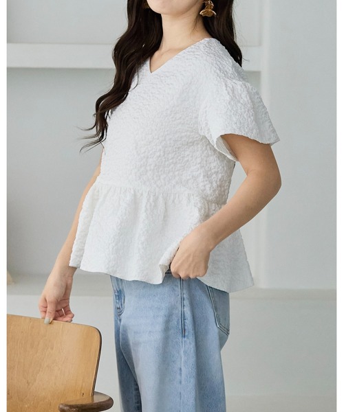 BIRTHDAY BASH（バースデイバッシュ）の「AMERIE JACQUARD PEPLUM TOPS(ジャガードペプラムトップス)（シャツ/ブラウス・レディース・ブラック/ホワイト・S/M）」の10枚目の写真
