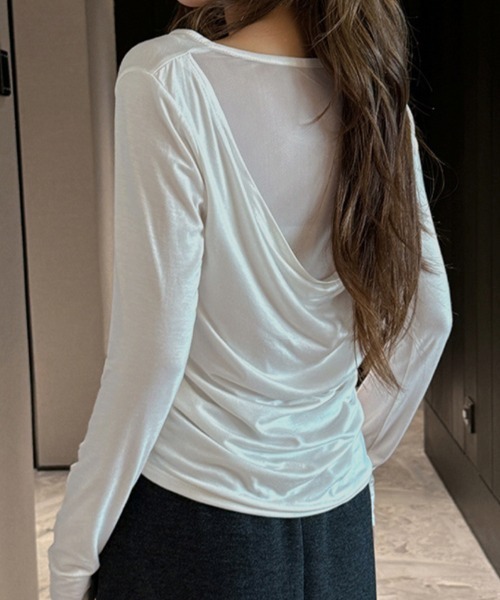 ReRe(リリ)の「バックドレープシアー切替長袖カットソー(Tシャツ/カットソー・レディース・ホワイト/ブラック/グレー・MEDIUM/LARGE/X-LARGE)」の17枚目の写真