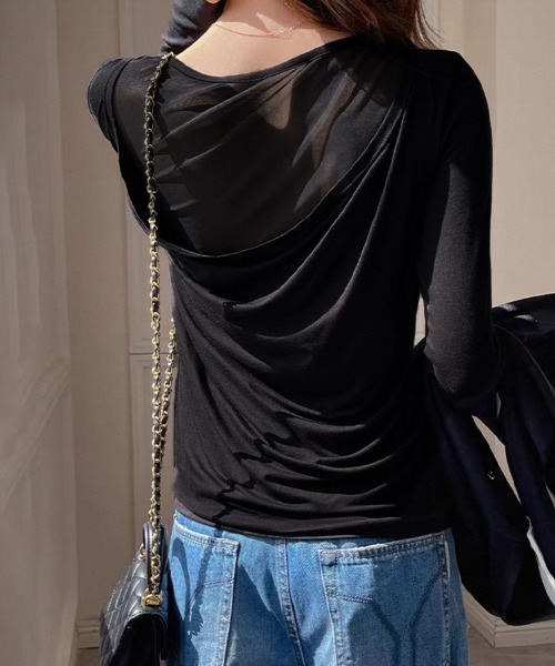 ReRe(リリ)の「バックドレープシアー切替長袖カットソー(Tシャツ/カットソー・レディース・ホワイト/ブラック/グレー・MEDIUM/LARGE/X-LARGE)」の5枚目の写真