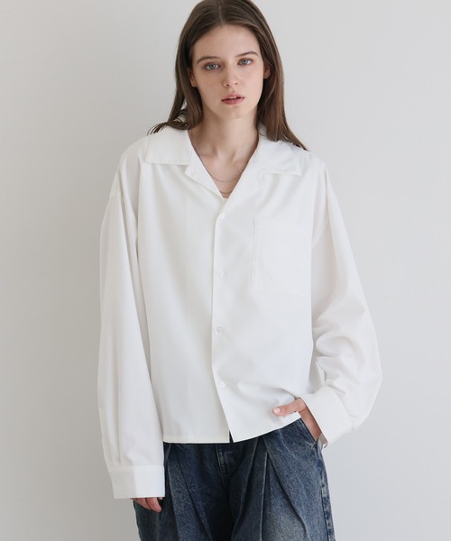 ELLUV(エルブ)の「【ELLUV/エルヴ】ファインドレープTRクロス ショート丈 2way レギュラー/オープンカラーシャツ(シャツ/ブラウス・メンズ・グレー/ホワイト/ダークブラック・S/M/L)」の1枚目の写真