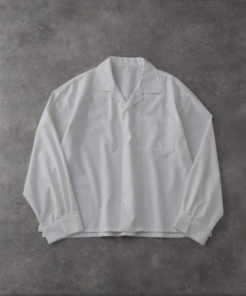 ELLUV(エルブ)の「【ELLUV/エルヴ】ファインドレープTRクロス ショート丈 2way レギュラー/オープンカラーシャツ(シャツ/ブラウス・メンズ・グレー/ホワイト/ダークブラック・S/M/L)」の4枚目の写真
