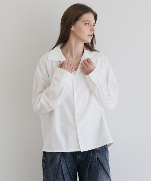 ELLUV(エルブ)の「【ELLUV/エルヴ】ファインドレープTRクロス ショート丈 2way レギュラー/オープンカラーシャツ(シャツ/ブラウス・メンズ・グレー/ホワイト/ダークブラック・S/M/L)」の10枚目の写真