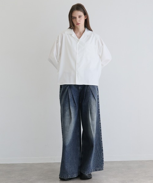ELLUV(エルブ)の「【ELLUV/エルヴ】ファインドレープTRクロス ショート丈 2way レギュラー/オープンカラーシャツ(シャツ/ブラウス・メンズ・グレー/ホワイト/ダークブラック・S/M/L)」の13枚目の写真