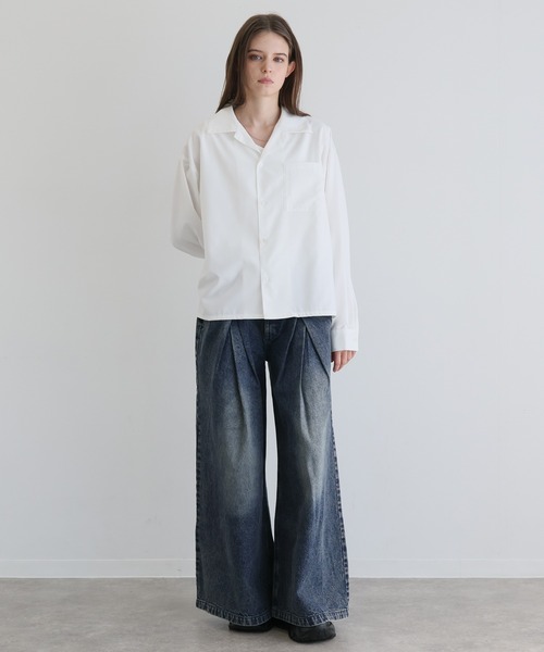 ELLUV(エルブ)の「【ELLUV/エルヴ】ファインドレープTRクロス ショート丈 2way レギュラー/オープンカラーシャツ(シャツ/ブラウス・メンズ・グレー/ホワイト/ダークブラック・S/M/L)」の14枚目の写真