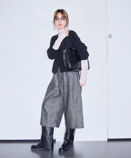 CITYSHOP(シティーショップ)の「SHEER VELOR HIGH NECK TOP:カットソー(Tシャツ/カットソー・レディース・ブラック/ピンク/カーキ・FREE)」の5枚目の写真