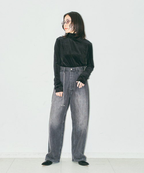 CITYSHOP(シティーショップ)の「SHEER VELOR HIGH NECK TOP:カットソー(Tシャツ/カットソー・レディース・ブラック/ピンク/カーキ・FREE)」の6枚目の写真