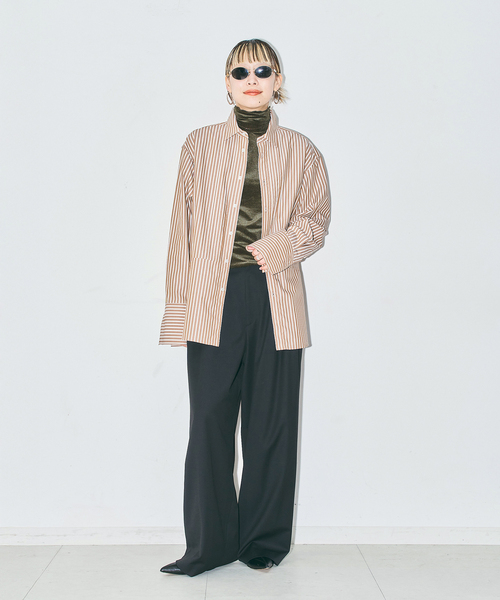 CITYSHOP(シティーショップ)の「SHEER VELOR HIGH NECK TOP:カットソー(Tシャツ/カットソー・レディース・ブラック/ピンク/カーキ・FREE)」の8枚目の写真