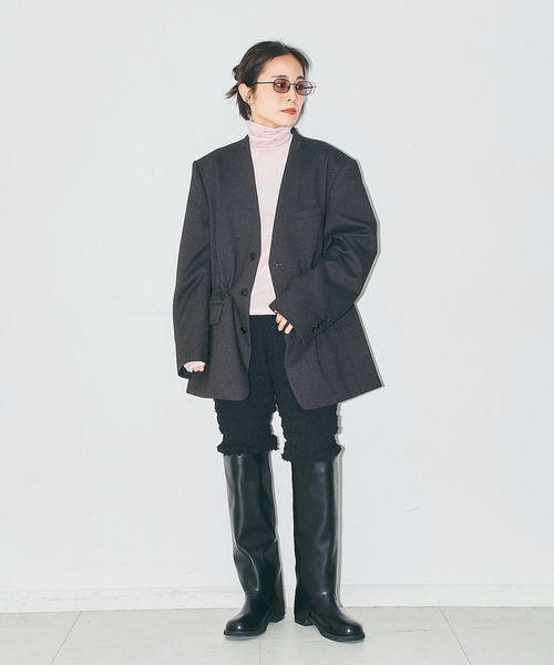 CITYSHOP(シティーショップ)の「SHEER VELOR HIGH NECK TOP:カットソー(Tシャツ/カットソー・レディース・ブラック/ピンク/カーキ・FREE)」の12枚目の写真