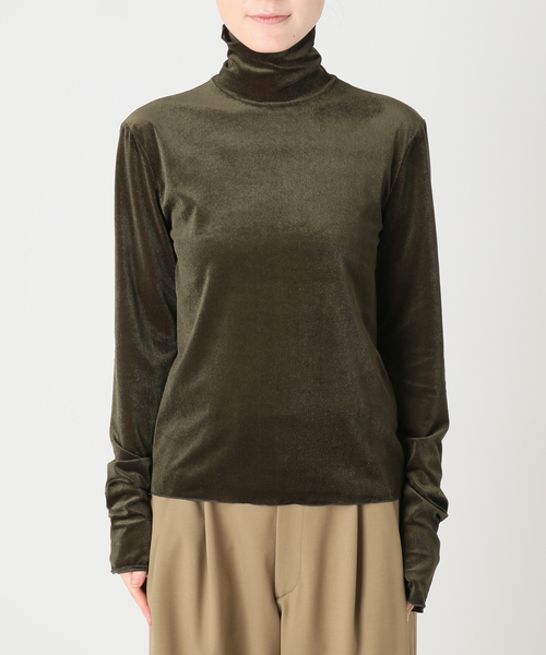 CITYSHOP(シティーショップ)の「SHEER VELOR HIGH NECK TOP:カットソー(Tシャツ/カットソー・レディース・ブラック/ピンク/カーキ・FREE)」の21枚目の写真