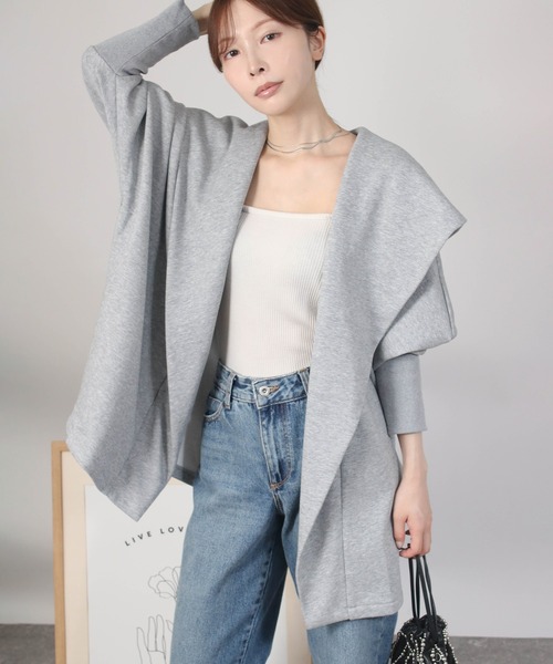 NYLAUS(ナイラス)の「【SG】裏フリース ドルマンガウン ジャケット ボタンレス(その他アウター・レディース・杢グレー/ブラウン/ブラック・M)」の9枚目の写真