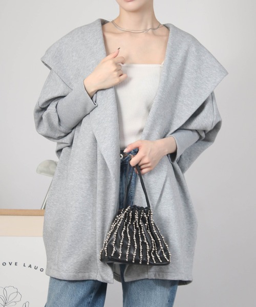 NYLAUS(ナイラス)の「【SG】裏フリース ドルマンガウン ジャケット ボタンレス(その他アウター・レディース・杢グレー/ブラウン/ブラック・M)」の7枚目の写真