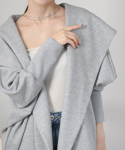 NYLAUS(ナイラス)の「【SG】裏フリース ドルマンガウン ジャケット ボタンレス(その他アウター・レディース・杢グレー/ブラウン/ブラック・M)」の6枚目の写真