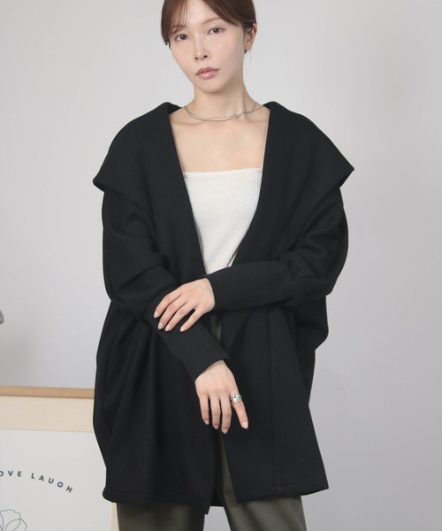 NYLAUS(ナイラス)の「【SG】裏フリース ドルマンガウン ジャケット ボタンレス(その他アウター・レディース・杢グレー/ブラウン/ブラック・M)」の4枚目の写真