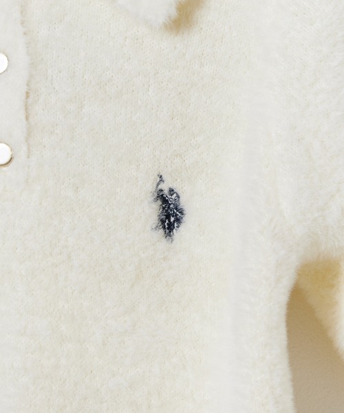 U.S. POLO ASSN.（ユーエスポロアッスン）の「U.S. POLO ASSN./ユーエスポロアッスン 半袖ニット カジュアル キレイめ 光沢ワンポイント刺繍 レディース 2026秋冬 秋服 冬服（ニット/セーター・レディース・アイボリー/ブラウン/サックスブルー/ピンク・M/L）」の5枚目の写真