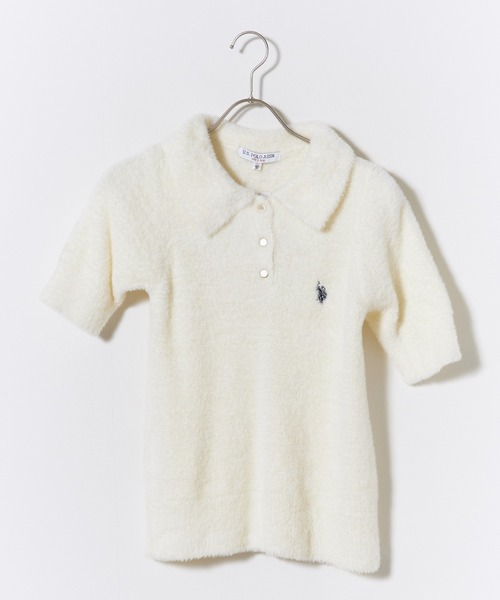 U.S. POLO ASSN.（ユーエスポロアッスン）の「U.S. POLO ASSN./ユーエスポロアッスン 半袖ニット カジュアル キレイめ 光沢ワンポイント刺繍 レディース 2026秋冬 秋服 冬服（ニット/セーター・レディース・アイボリー/ブラウン/サックスブルー/ピンク・M/L）」の19枚目の写真