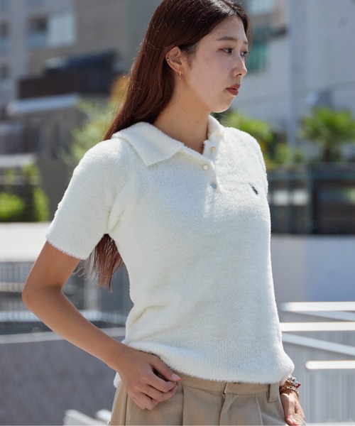 U.S. POLO ASSN.（ユーエスポロアッスン）の「U.S. POLO ASSN./ユーエスポロアッスン 半袖ニット カジュアル キレイめ 光沢ワンポイント刺繍 レディース 2026秋冬 秋服 冬服（ニット/セーター・レディース・アイボリー/ブラウン/サックスブルー/ピンク・M/L）」の21枚目の写真