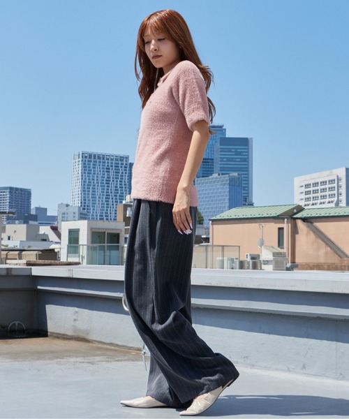 U.S. POLO ASSN.（ユーエスポロアッスン）の「U.S. POLO ASSN./ユーエスポロアッスン 半袖ニット カジュアル キレイめ 光沢ワンポイント刺繍 レディース 2026秋冬 秋服 冬服（ニット/セーター・レディース・アイボリー/ブラウン/サックスブルー/ピンク・M/L）」の17枚目の写真