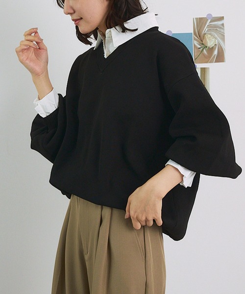 Futier land(フューティアランド)の「シャツレイヤード風Vネック長袖ニットプルオーバー(ニット/セーター・レディース・ブラック/グレー・FREE)」の21枚目の写真
