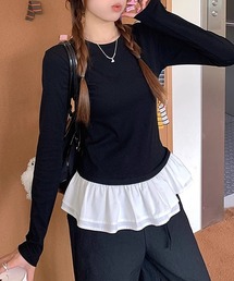 meJane | ペプラムフリルドッキング 長袖トップス(Tシャツ/カットソー)