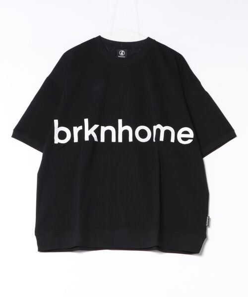 brknhome(ブロークンホーム)の「【brknhome/ブロークンホーム】【裾と袖は伸縮性のあるリブ仕様】リブTシャツ 半袖 ブランドロゴ スウェットライク レイヤード ユニセックス(Tシャツ/カットソー・メンズ・ブラック/パープル・MEDIUM/LARGE)」の2枚目の写真