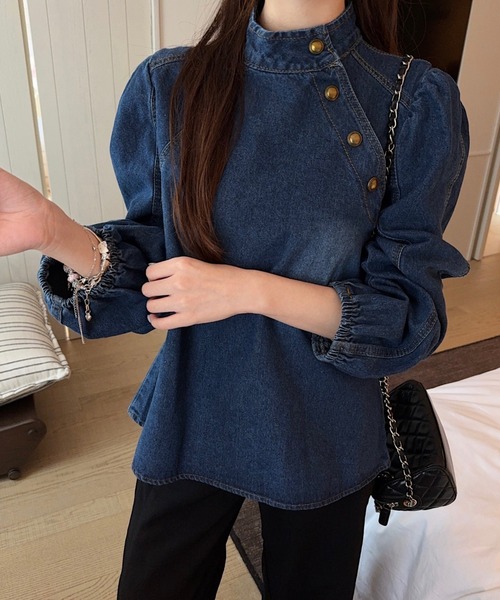 FAVORITO(ファヴォリート)の「スタンドカラーデニムトップス(その他トップス・レディース・ブルー・M/L/S)」の1枚目の写真
