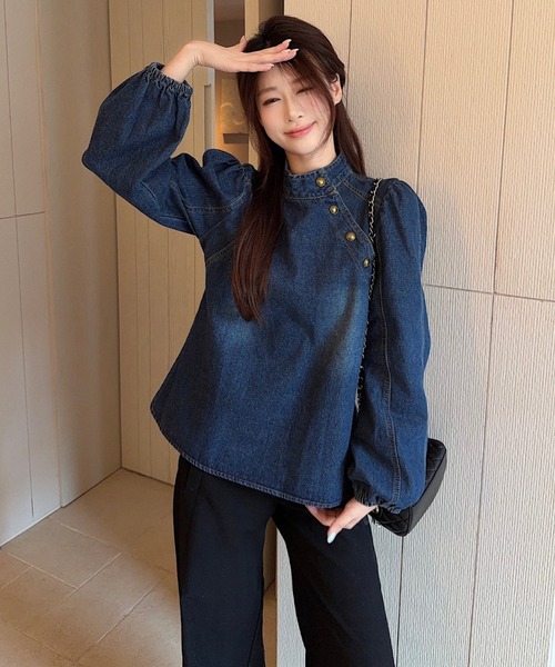 FAVORITO(ファヴォリート)の「スタンドカラーデニムトップス(その他トップス・レディース・ブルー・M/L/S)」の6枚目の写真
