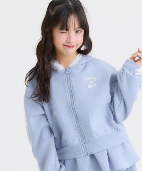 袖レースラインポンチジップパーカー（Tシャツ/カットソー）｜PINK