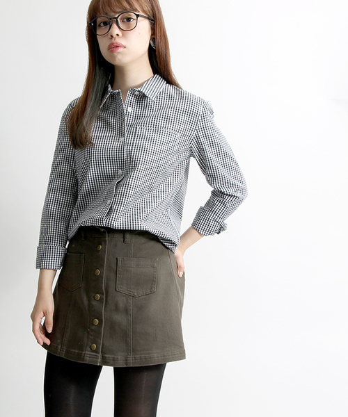 WEGO（ウィゴー）の「WEGO/フロントボタン台形ミニスカパン（スカート・レディース・ブラック/ワイン/カーキ/アニマル/インディゴブルー・FREE）」の3枚目の写真