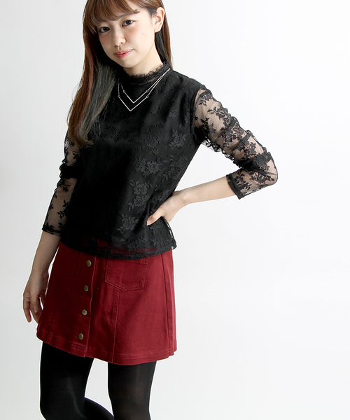 WEGO（ウィゴー）の「WEGO/フロントボタン台形ミニスカパン（スカート・レディース・ブラック/ワイン/カーキ/アニマル/インディゴブルー・FREE）」の4枚目の写真