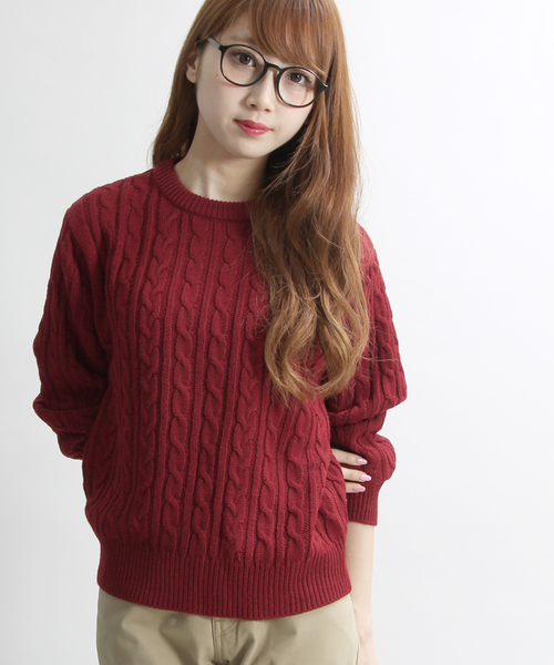 WEGO（ウィゴー）の「WEGO/ケーブルニット（ニット/セーター・レディース・ダークグリーン/ダークオレンジ/オフホワイト/杢グレー/ワイン・FREE）」の4枚目の写真