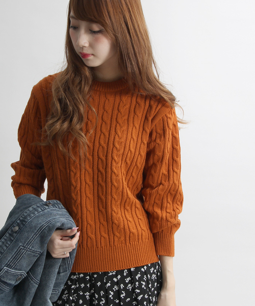 WEGO（ウィゴー）の「WEGO/ケーブルニット（ニット/セーター・レディース・ダークグリーン/ダークオレンジ/オフホワイト/杢グレー/ワイン・FREE）」の5枚目の写真