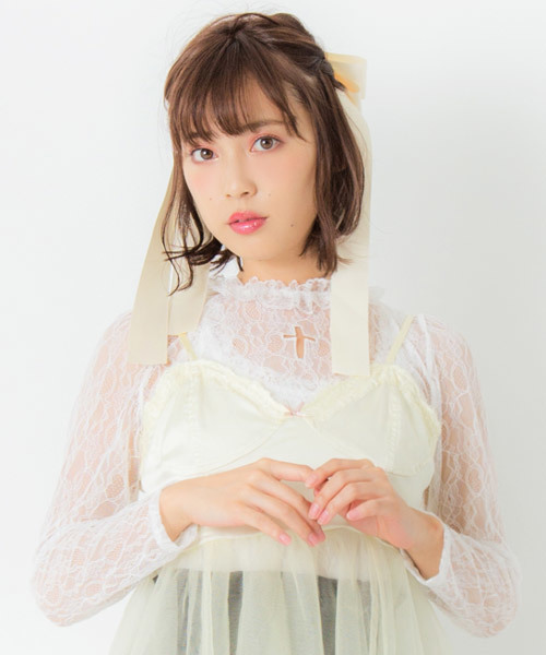 mon Lily(モンリリィ)の「襟レースフリル ハートorクロスカット総レーストップス(Tシャツ/カットソー・レディース・ブラック系その他/アイボリー/ベージュ系その他/ピンク/ライトブラック/ホワイト系その他/ライトホワイト/ピンク系その他・LARGE/MEDIUM)」の2枚目の写真