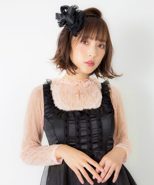 mon Lily(モンリリィ)の「襟レースフリル ハートorクロスカット総レーストップス(Tシャツ/カットソー・レディース・ブラック系その他/アイボリー/ベージュ系その他/ピンク/ライトブラック/ホワイト系その他/ライトホワイト/ピンク系その他・LARGE/MEDIUM)」の7枚目の写真