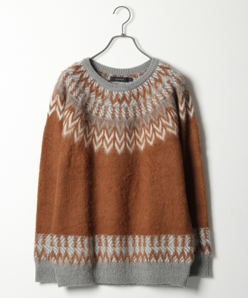 RAGEBLUE（レイジブルー）の「起毛キュウシン柄ニットクルー/735936（ニット/セーター・メンズ・グレー/ホワイト/キャメル/ブラック・LARGE/MEDIUM）」の4枚目の写真