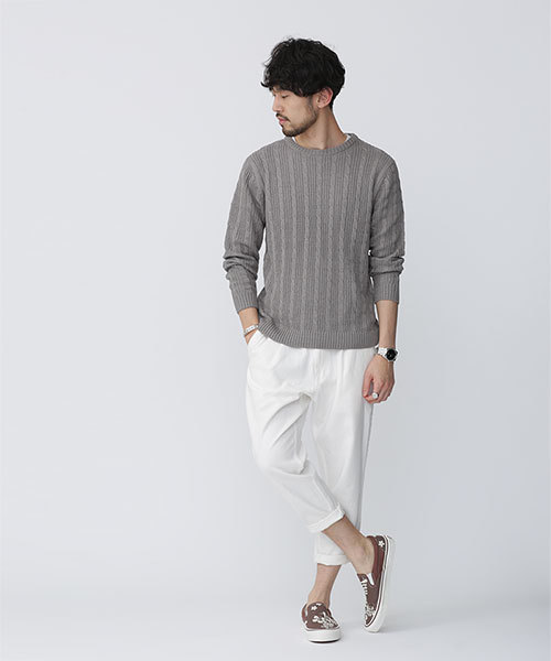 NANO universe（ナノユニバース）の「コットンケーブルクルーネックニット（ニット/セーター・メンズ・ブラック/グレー/インディゴブルー/ホワイト/ベージュ/ネイビー・MEDIUM/LARGE/SMALL/X-LARGE）」の14枚目の写真