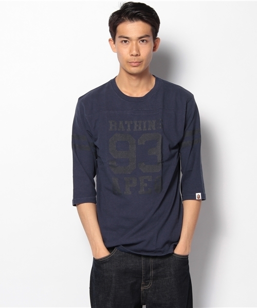 A BATHING APE(アベイシングエイプ)の「FOOTBALL 93 3/4 SLEEVE(Tシャツ/カットソー・メンズ・グレー/ネイビー/レッド・SMALL/MEDIUM/LARGE/X-LARGE/XX-LARGE)」の3枚目の写真
