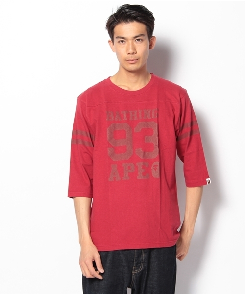 A BATHING APE(アベイシングエイプ)の「FOOTBALL 93 3/4 SLEEVE(Tシャツ/カットソー・メンズ・グレー/ネイビー/レッド・SMALL/MEDIUM/LARGE/X-LARGE/XX-LARGE)」の1枚目の写真