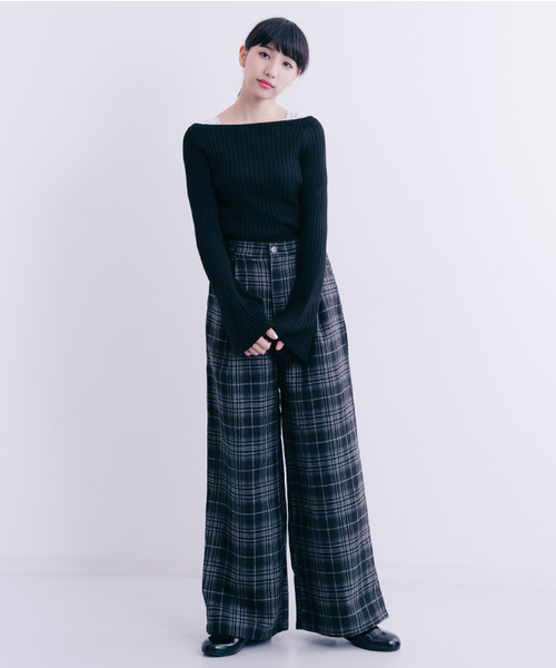 MERLOT（メルロー）の「チェック柄ワイドパンツ1263（その他パンツ・レディース・グレー/ブラック/ブラウン・FREE）」の10枚目の写真