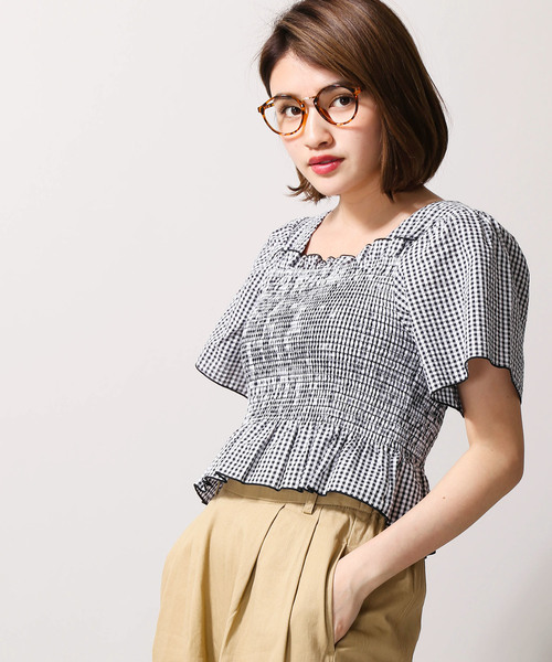 WEGO（ウィゴー）の「WEGO/シアサッカーシャーリングブラウス（シャツ/ブラウス・レディース・イエロー系その他5/ブラック系その他2・FREE）」の2枚目の写真