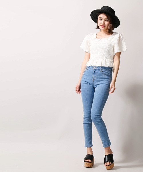 WEGO（ウィゴー）の「WEGO/シアサッカーシャーリングブラウス（シャツ/ブラウス・レディース・イエロー系その他5/ブラック系その他2・FREE）」の5枚目の写真