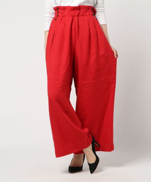 MOUSSY（マウジー）の「WAIST TUCK WIDE PANTS（その他パンツ・レディース・レッド/ブラック/ダークブラウン・2/1）」の6枚目の写真