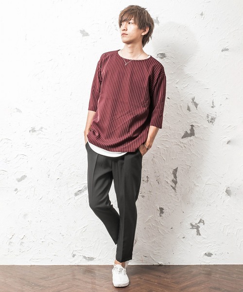 MinoriTY(マイノリティ)の「ストライプドロップショルダー6分袖プルオーバー(シャツ/ブラウス・メンズ・ネイビー/ワイン/グレー系その他/ブラック系その他・M/L)」の8枚目の写真