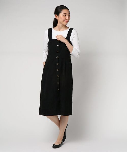 STYLEBLOCK（スタイルブロック）の「ジャガードコーデュロイビスチェジャンパースカート（ジャンパースカート・レディース・ブラック/オレンジ/キャメル/アッシュグレー・M）」の2枚目の写真