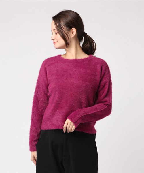 REAL CUBE(リアルキューブ)の「REAL CUBE フェザーシャギーニット(ニット/セーター・レディース・パープル/マスタード/アイボリー/ロイヤルブルー/ダークベージュ/レッドパープル・M/L)」の5枚目の写真