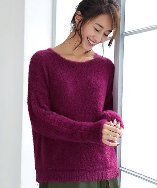 REAL CUBE(リアルキューブ)の「REAL CUBE フェザーシャギーニット(ニット/セーター・レディース・パープル/マスタード/アイボリー/ロイヤルブルー/ダークベージュ/レッドパープル・M/L)」の9枚目の写真