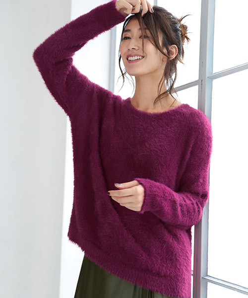 REAL CUBE(リアルキューブ)の「REAL CUBE フェザーシャギーニット(ニット/セーター・レディース・パープル/マスタード/アイボリー/ロイヤルブルー/ダークベージュ/レッドパープル・M/L)」の8枚目の写真