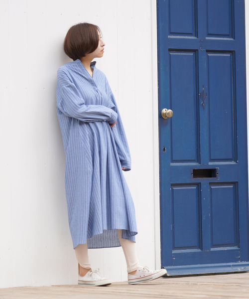 rps（アールピーエス）の「ノーカラースキッパーストライプシャツワンピース（シャツワンピース・レディース・ネイビー/ブルー・M）」の5枚目の写真