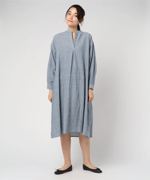 rps（アールピーエス）の「ノーカラースキッパーストライプシャツワンピース（シャツワンピース・レディース・ネイビー/ブルー・M）」の3枚目の写真